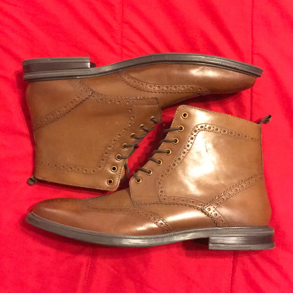Stafford brown leather wingtip boots